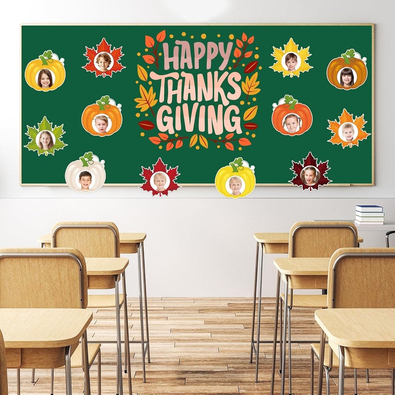 Machomby 48Pcs Fall Cutouts, Colorful Autumn Pumpkin Maple Leaf DIY Photo Craft Cutouts Fall Bulletin Board Decoration for Autumn Thanksgiving Harvest Party Home Classroom Chalkboard Wall Decor - Image 3